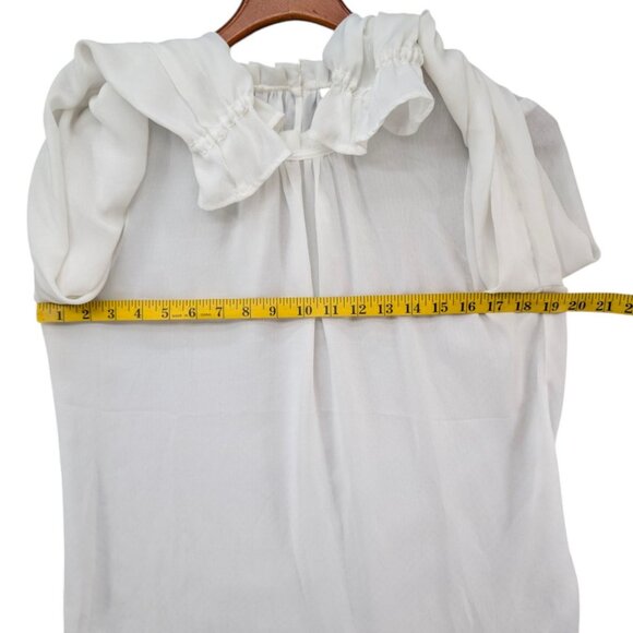 Adrianna Papell Clip Dot Blouse Womens White Long Sleeve Pleated Neck Top Sz M - Picture 7 of 8